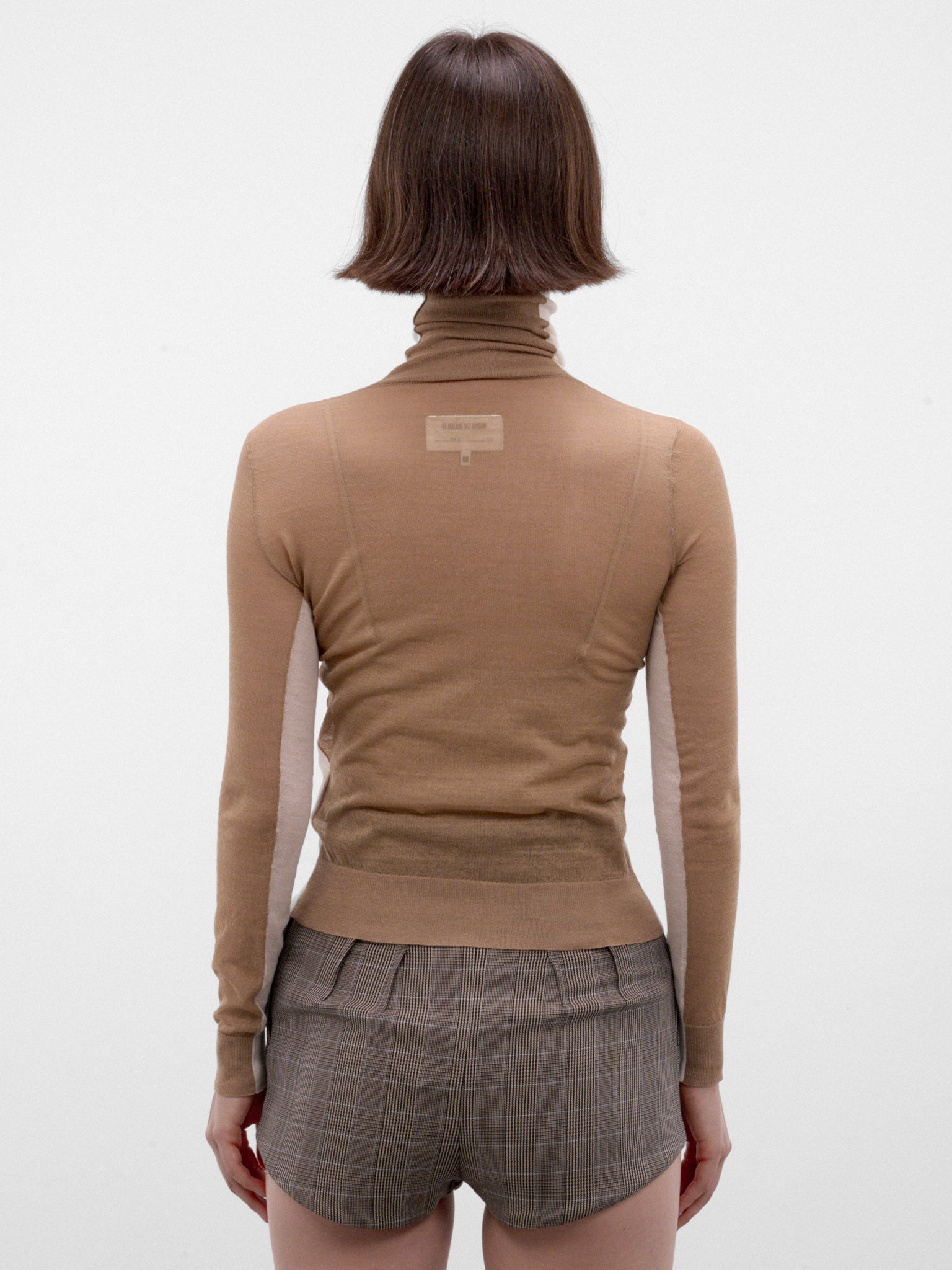 Paneled Wool-Cashmere Sheer Turtleneck (S62HA0111-M13352-OFF-WHITE)