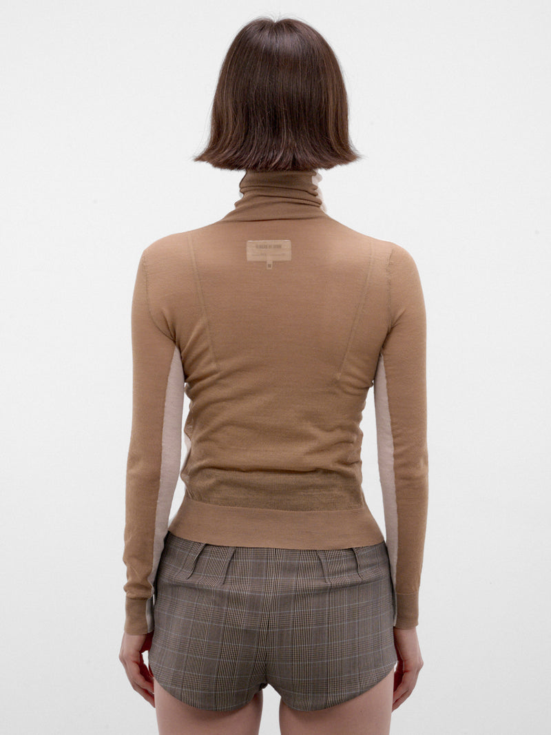 Paneled Wool-Cashmere Sheer Turtleneck (S62HA0111-M13352-OFF-WHITE)
