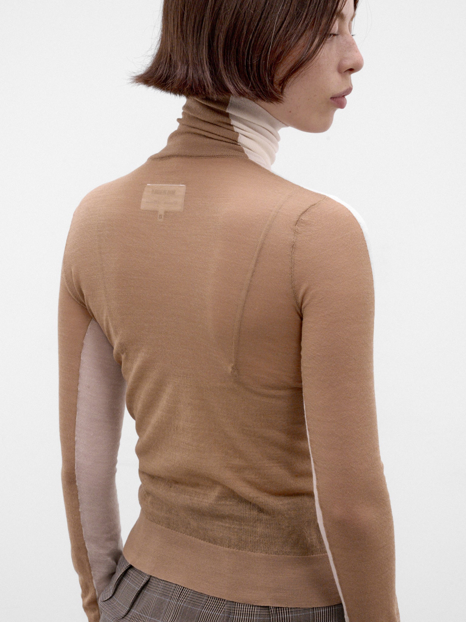 Paneled Wool-Cashmere Sheer Turtleneck (S62HA0111-M13352-OFF-WHITE)