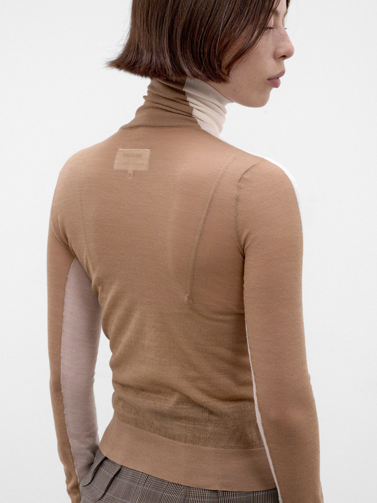 Paneled Wool-Cashmere Sheer Turtleneck (S62HA0111-M13352-OFF-WHITE)