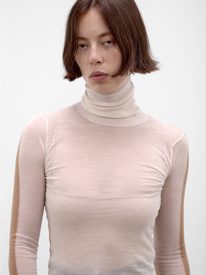 Paneled Wool-Cashmere Sheer Turtleneck (S62HA0111-M13352-OFF-WHITE)