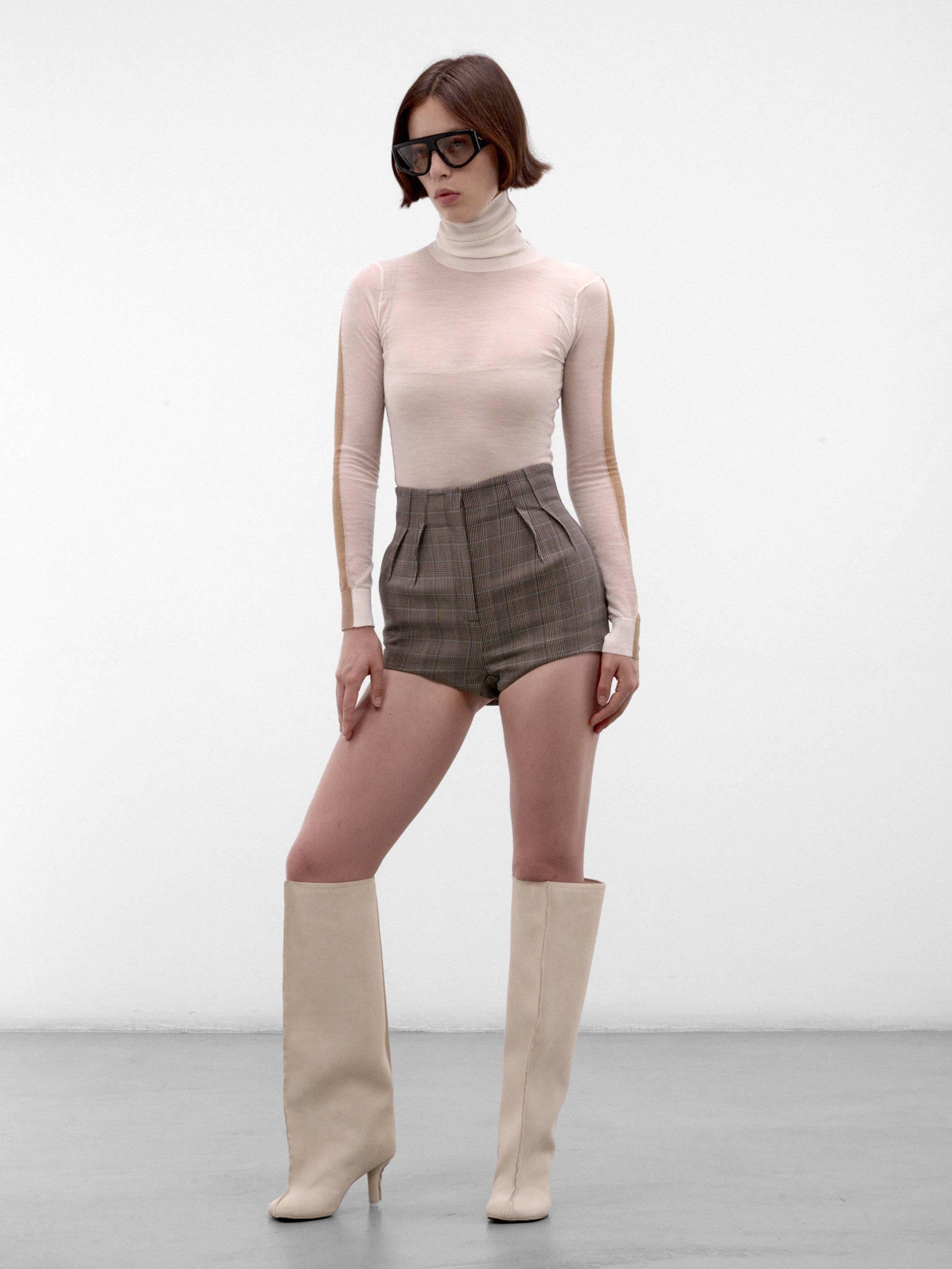 Paneled Wool-Cashmere Sheer Turtleneck (S62HA0111-M13352-OFF-WHITE)