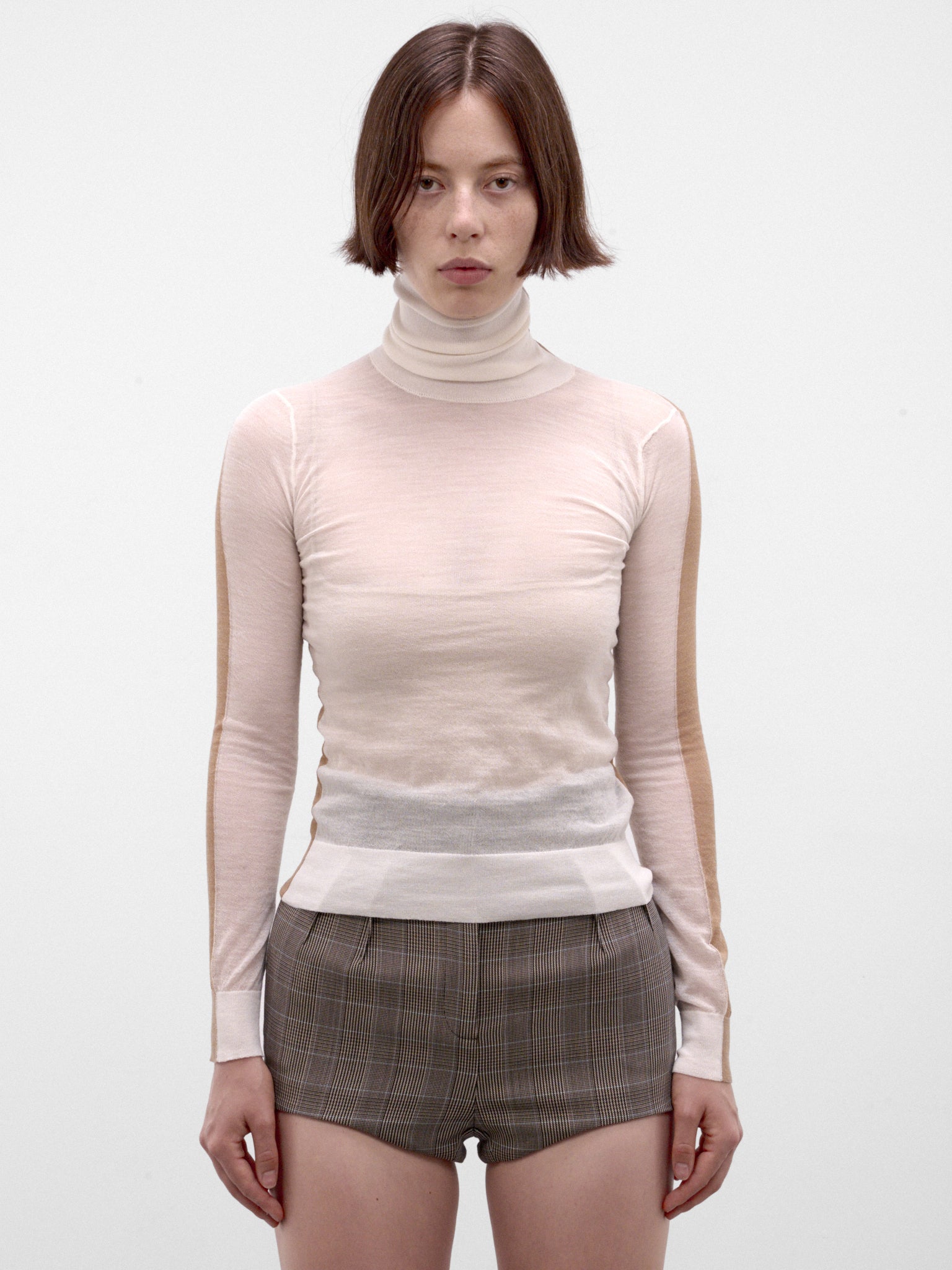 Paneled Wool-Cashmere Sheer Turtleneck (S62HA0111-M13352-OFF-WHITE)