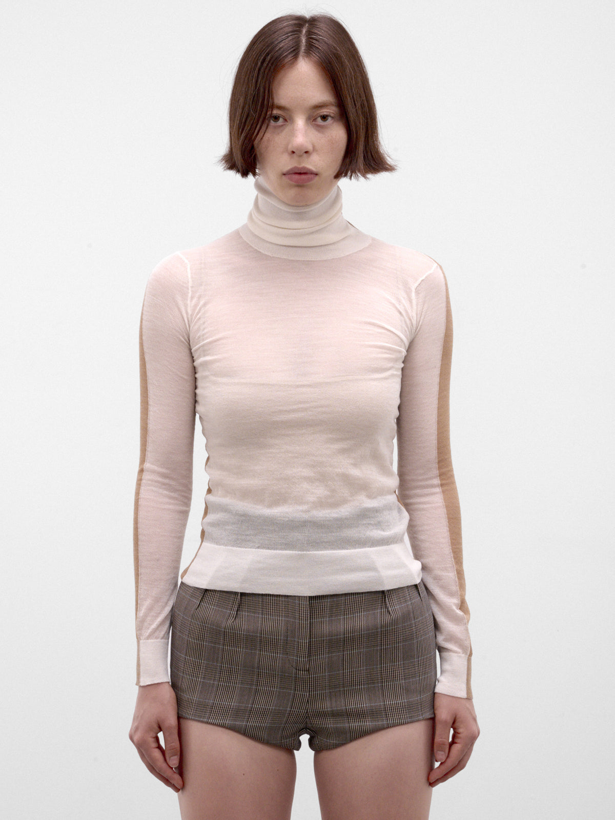 Paneled Wool-Cashmere Sheer Turtleneck (S62HA0111-M13352-OFF-WHITE)