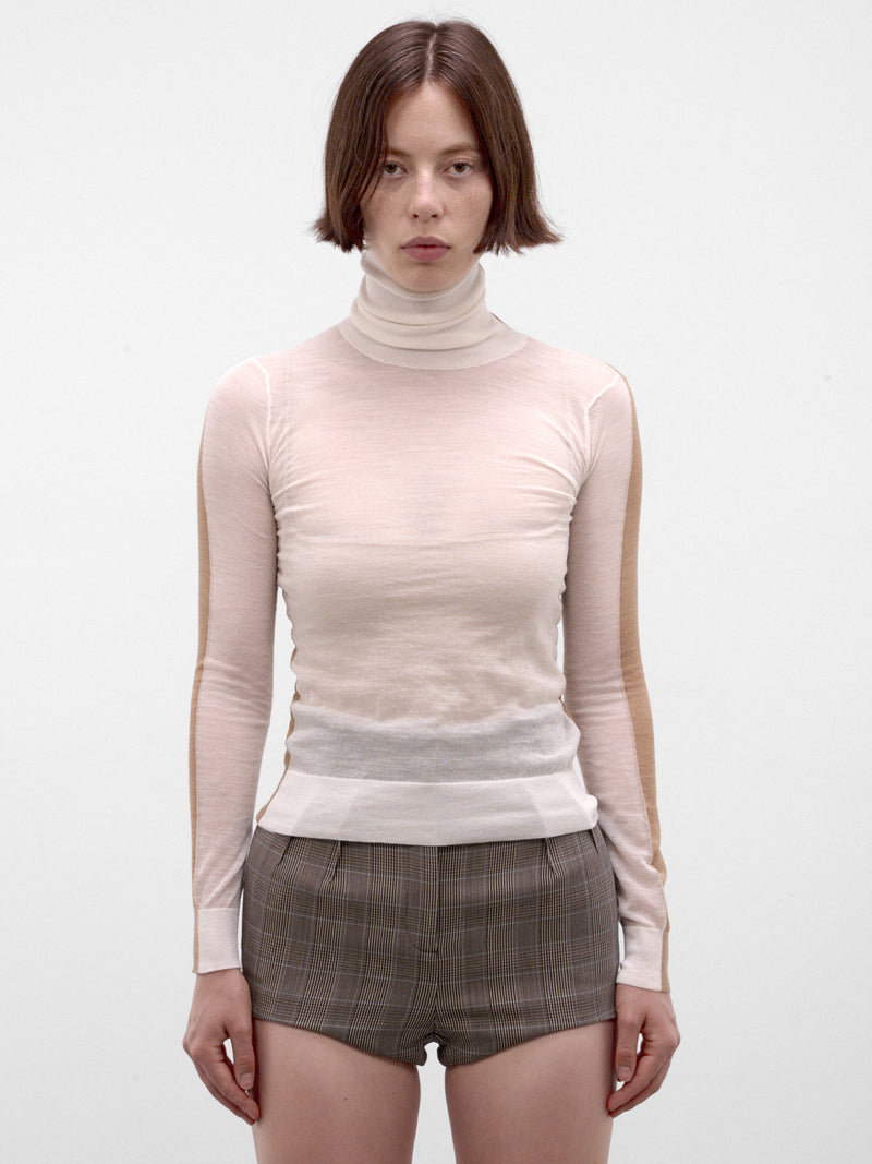 Paneled Wool-Cashmere Sheer Turtleneck (S62HA0111-M13352-OFF-WHITE)