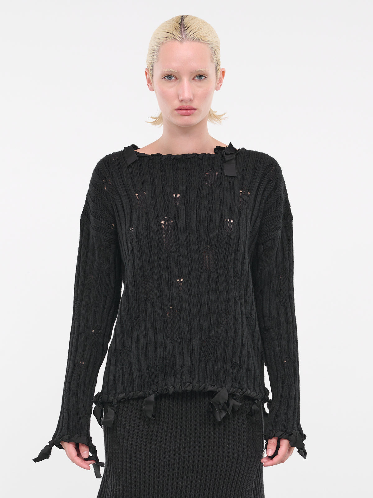 Distressed Knit Sweater (S62HL0021-S18380-900-BLACK)
