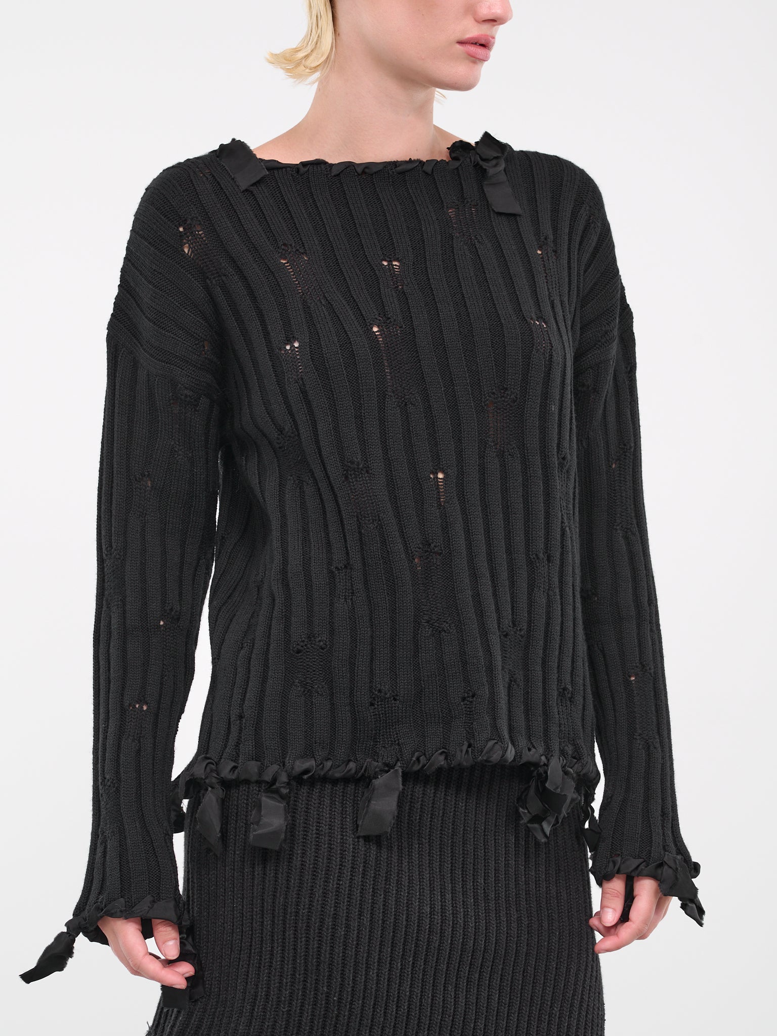 Distressed Knit Sweater (S62HL0021-S18380-900-BLACK)