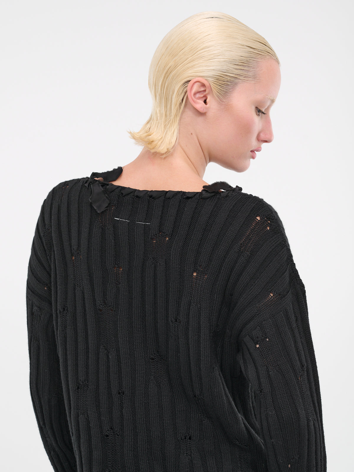 Distressed Knit Sweater (S62HL0021-S18380-900-BLACK)