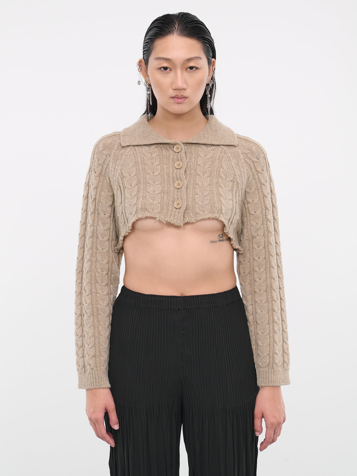 Cropped Knit Cardigan (S62HP0010-S18385-LIGHT-BROWN)