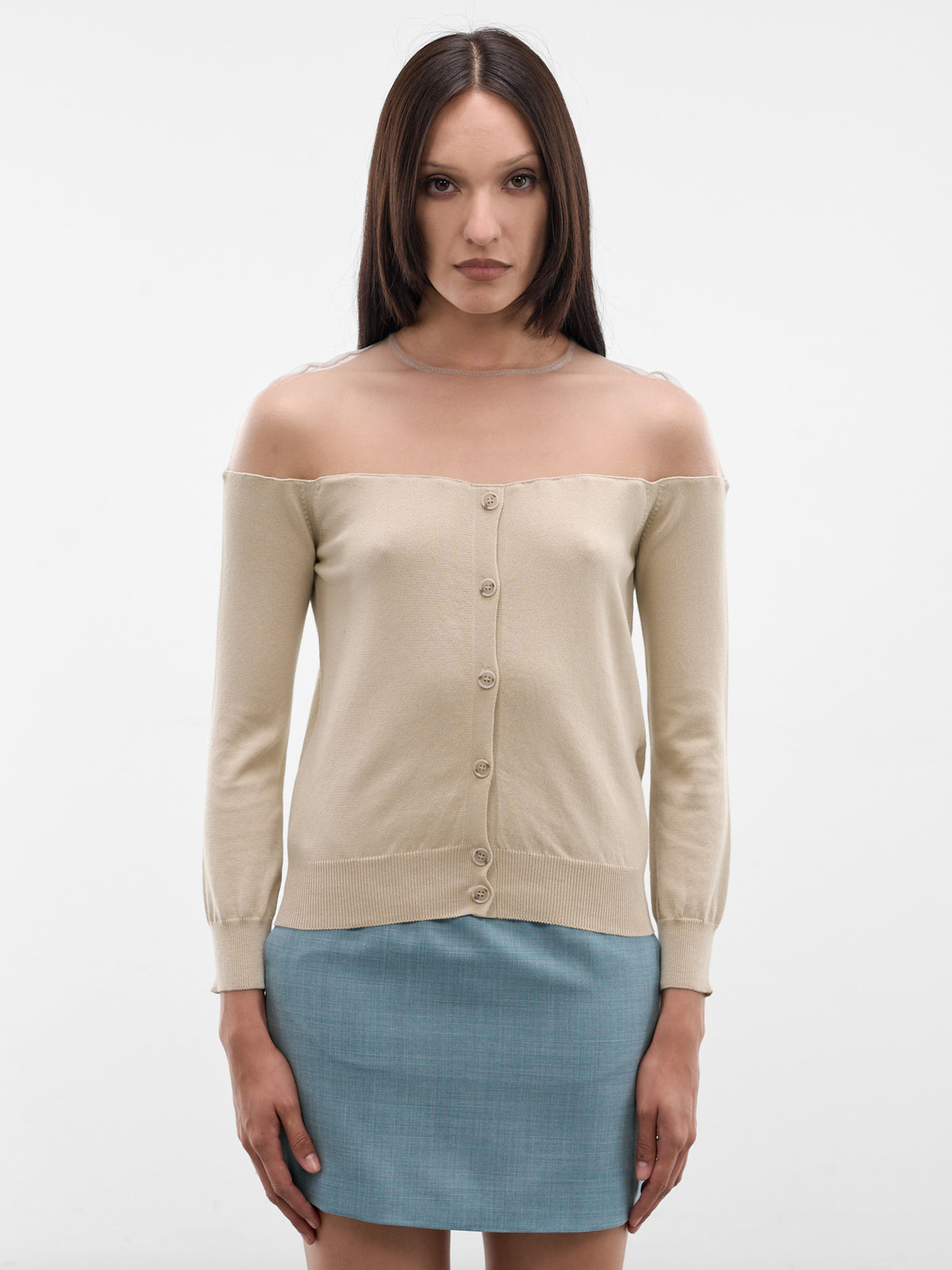MM6 MAISON MARGIELA Transparent Shoulder Cardigan | H.Lorenzo - front