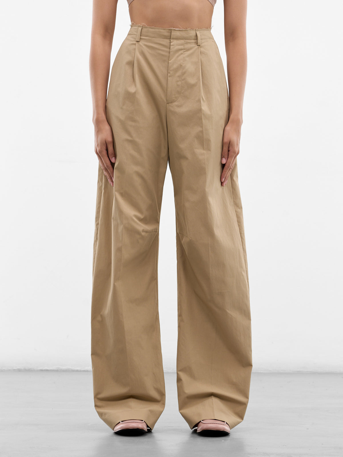 Beige Cotton Trench Wide Trousers (S62KB0265-M35858-115-BEIGE)