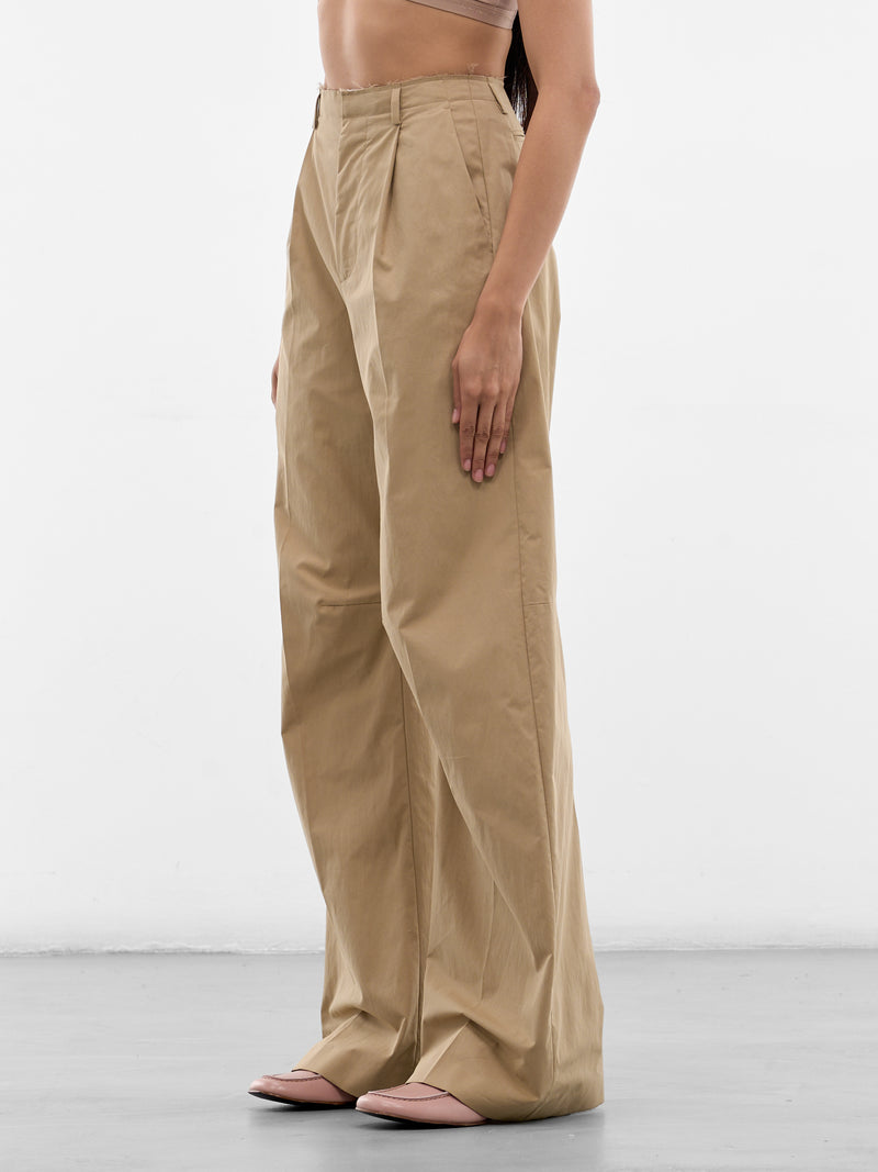 Beige Cotton Trench Wide Trousers (S62KB0265-M35858-115-BEIGE)