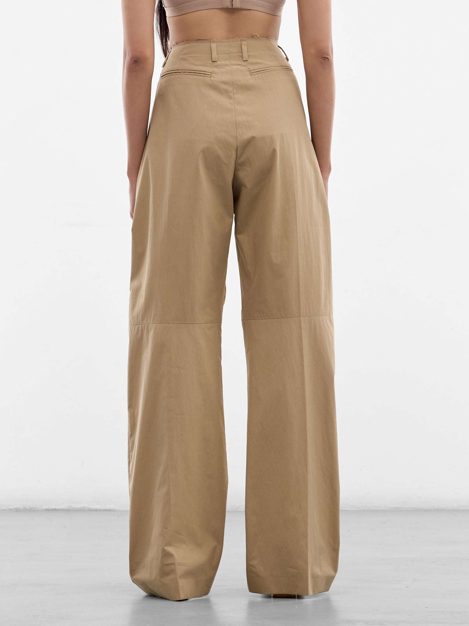 Beige Cotton Trench Wide Trousers (S62KB0265-M35858-115-BEIGE)