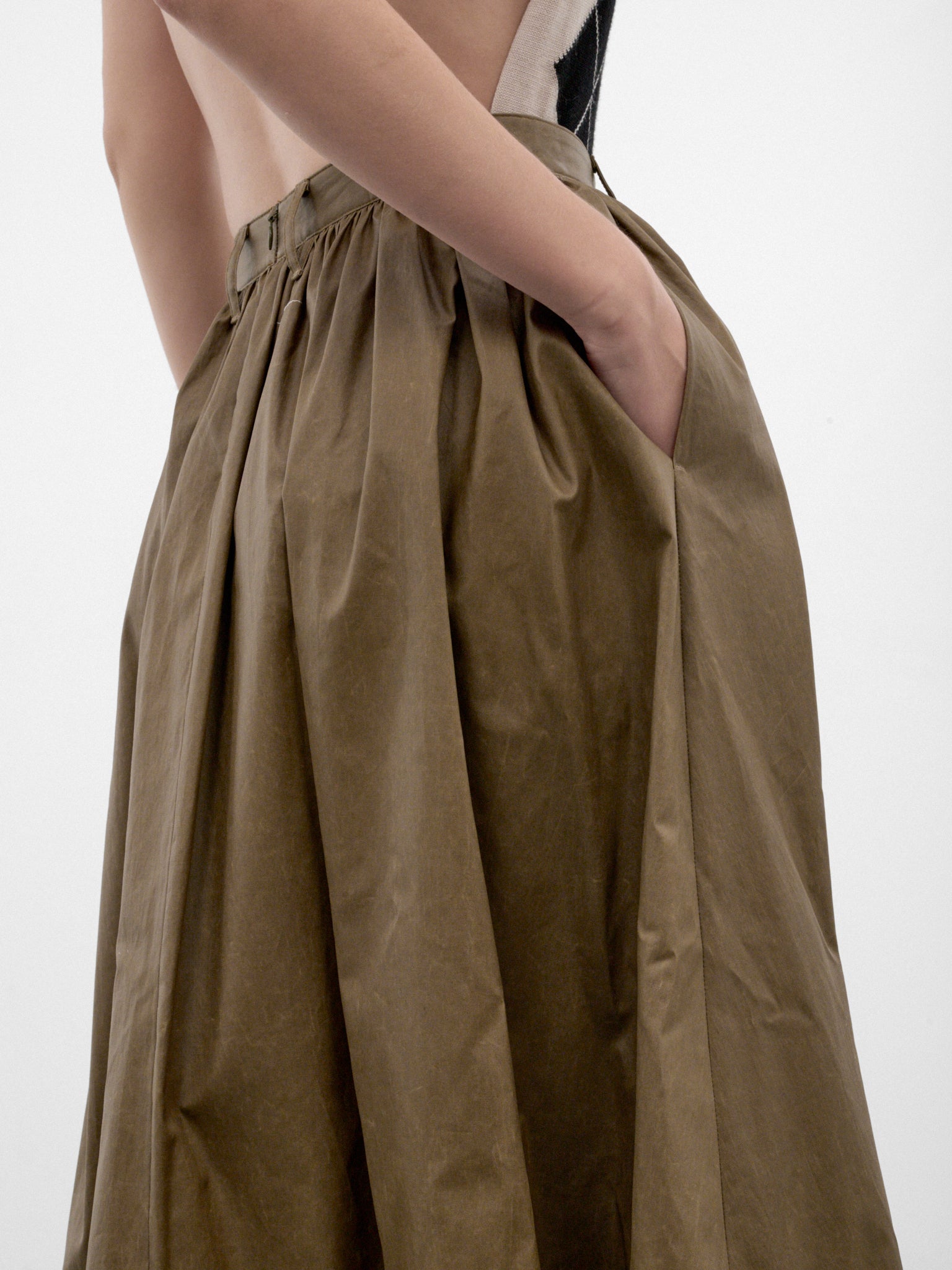Green Cotton Ruffled Midi Skirt (S62MA0104-M36001-MUD-GREEN)