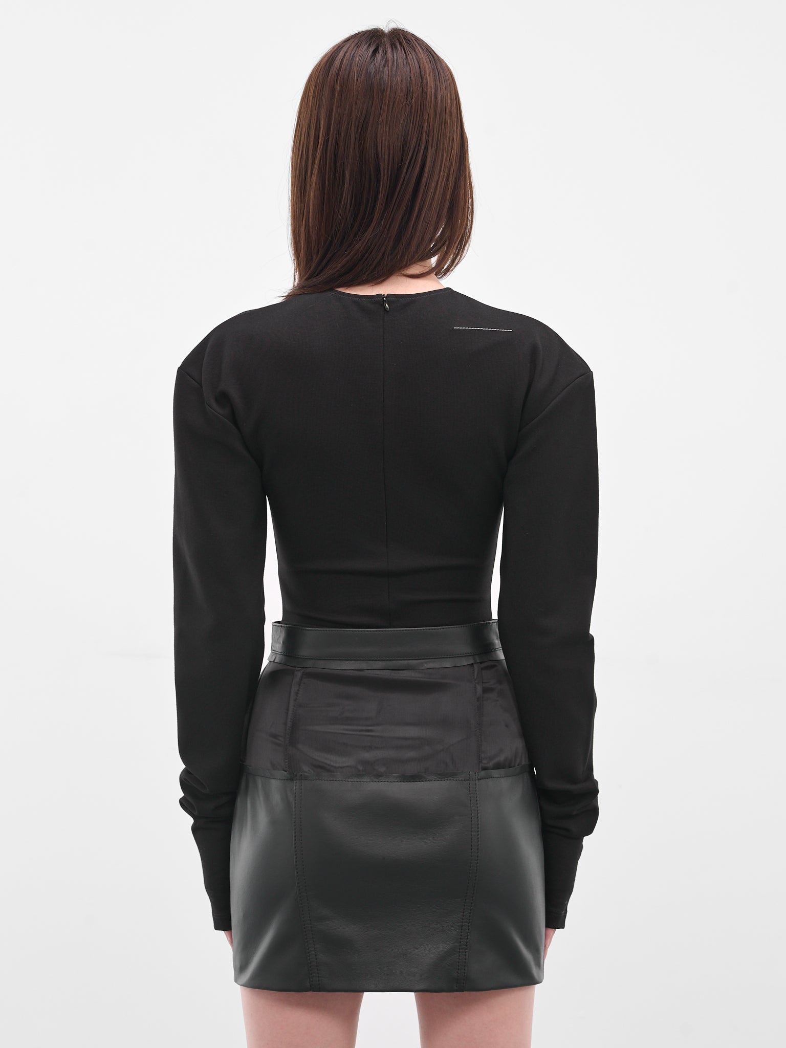 Black Thumbhole Long Sleeves Bodysuit (S62NA0083-M20151-900-BLACK)