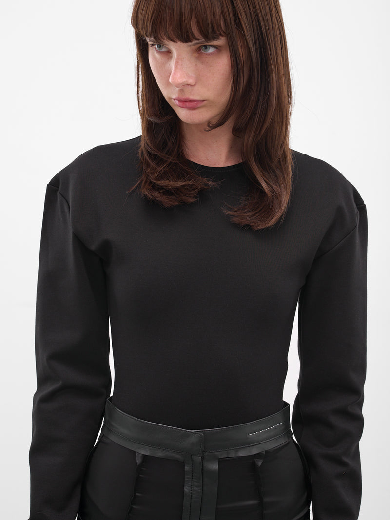 Black Thumbhole Long Sleeves Bodysuit (S62NA0083-M20151-900-BLACK)