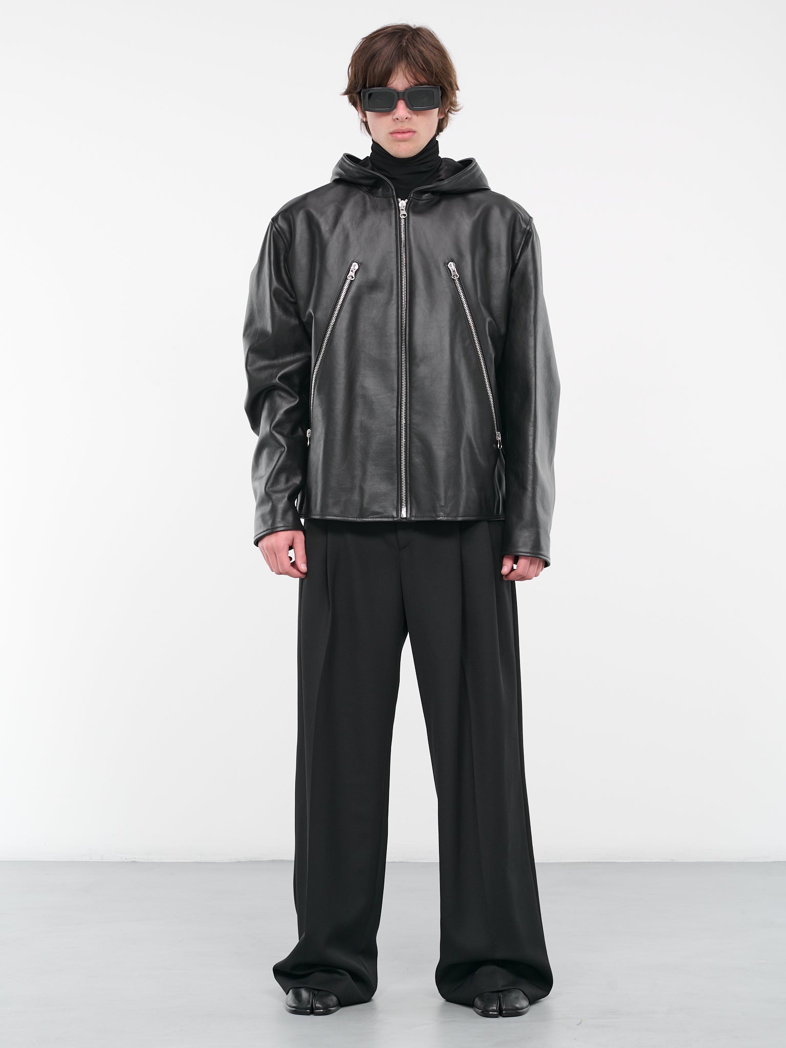 Hooded Leather Jacket (S52AM0253-SY1548-900-BLACK)