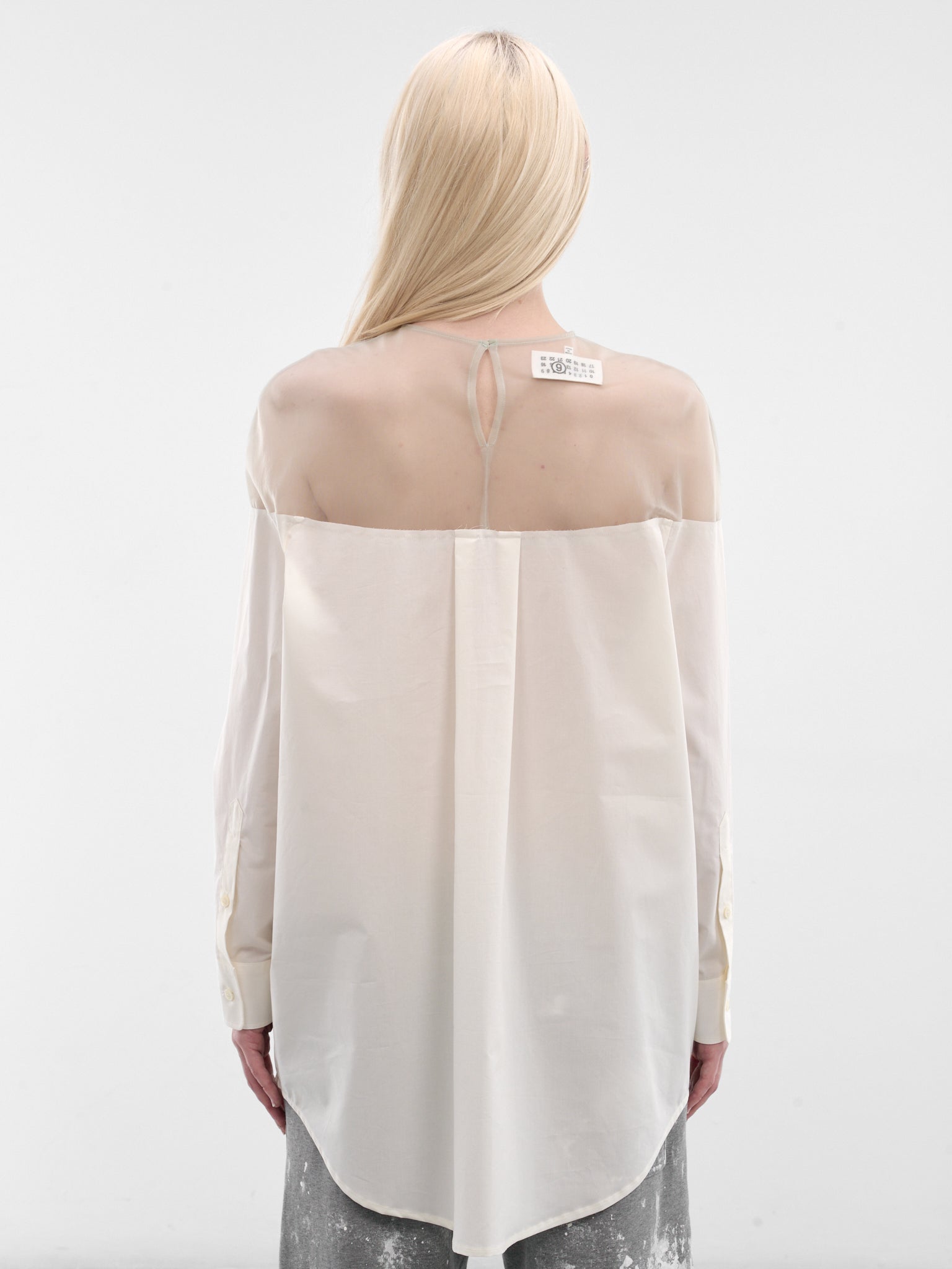 White Sheer Panel Buttoned Shirt (S62NH0053-M35256-101-WHITE)