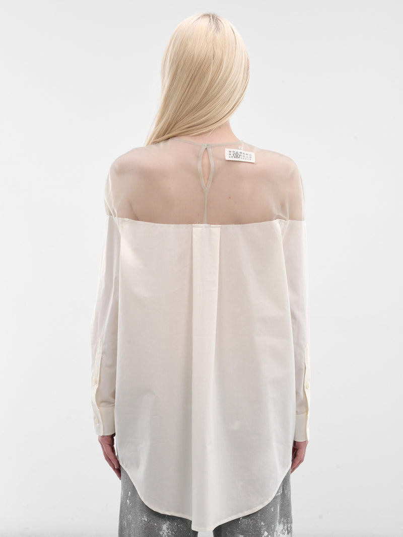 White Sheer Panel Buttoned Shirt (S62NH0053-M35256-101-WHITE)
