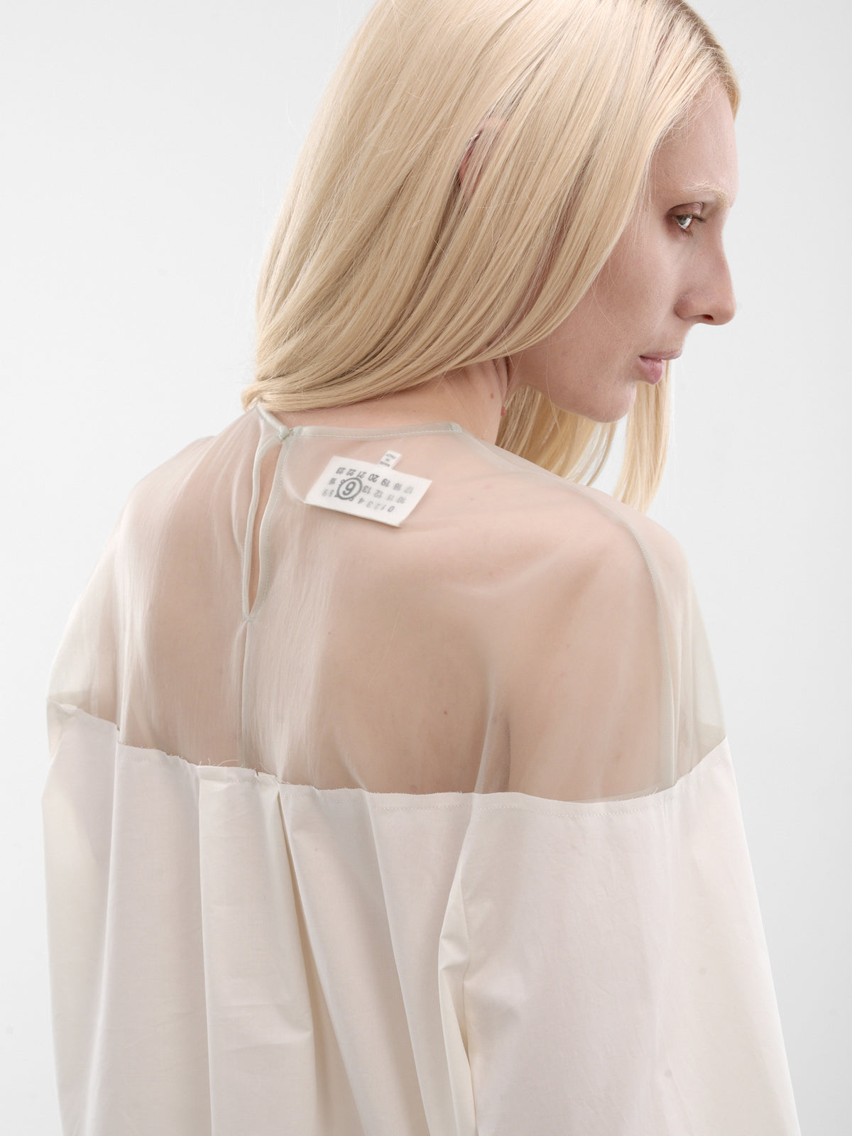 White Sheer Panel Buttoned Shirt (S62NH0053-M35256-101-WHITE)