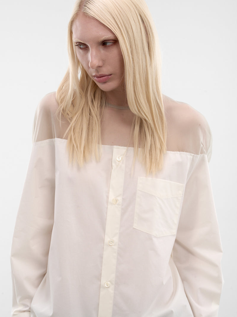 White Sheer Panel Buttoned Shirt (S62NH0053-M35256-101-WHITE)