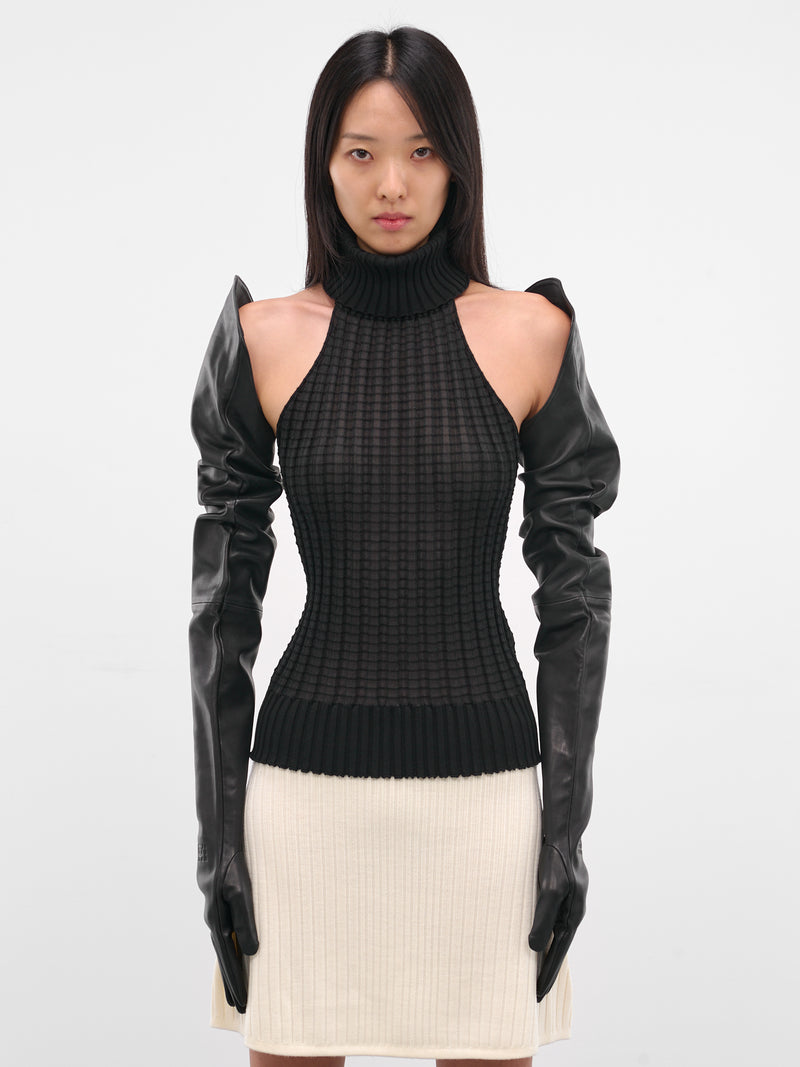 Black Glazed Lambskin Opera Gloves (S62TS0079-M07014-900-BLACK)