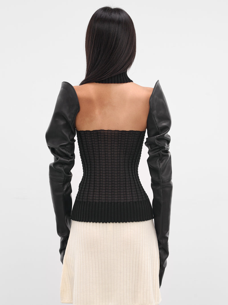 Black Glazed Lambskin Opera Gloves (S62TS0079-M07014-900-BLACK)