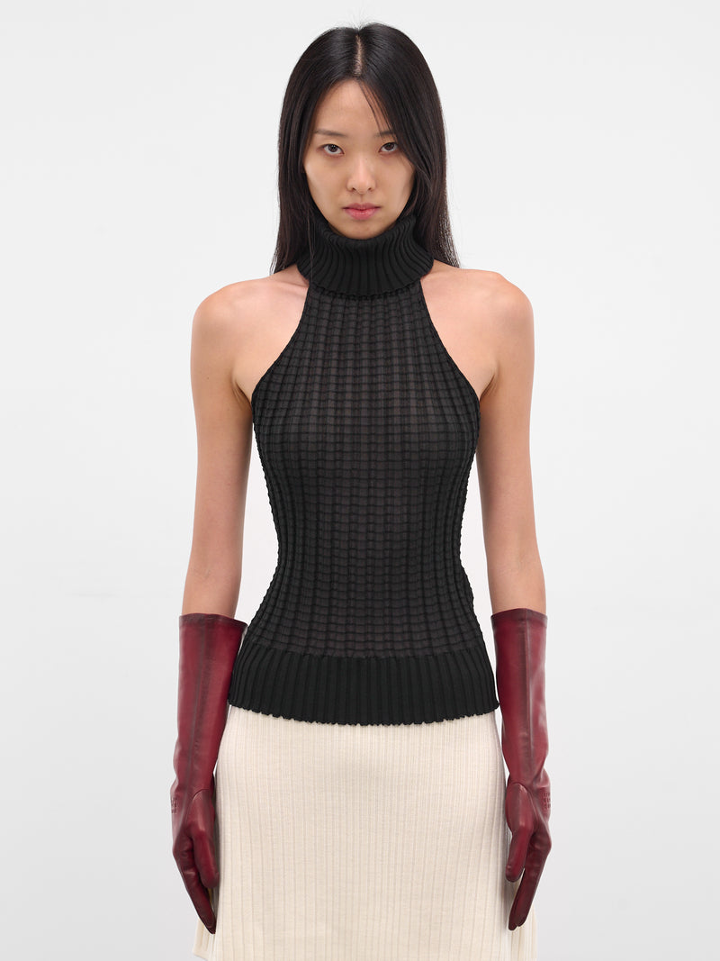 Red Glazed Lambskin Mid-Length Gloves (S62TS0080-M07014-248-RED)