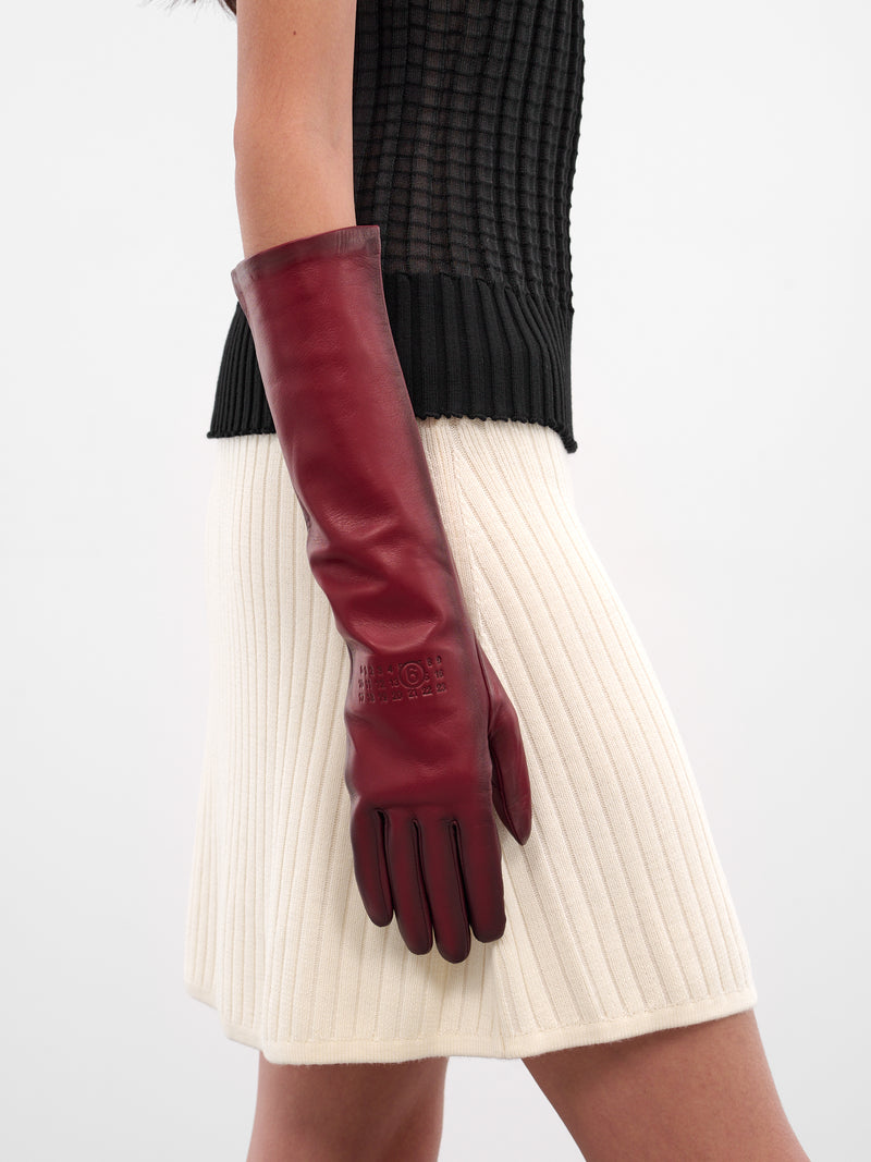 Red Glazed Lambskin Mid-Length Gloves (S62TS0080-M07014-248-RED)