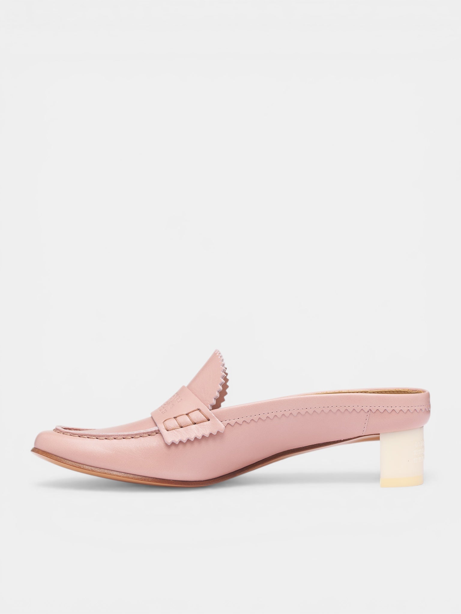 Pink Leather Penny Loafer Mules (S66WX0074-P7560-LIGHT-PINK-PAS)