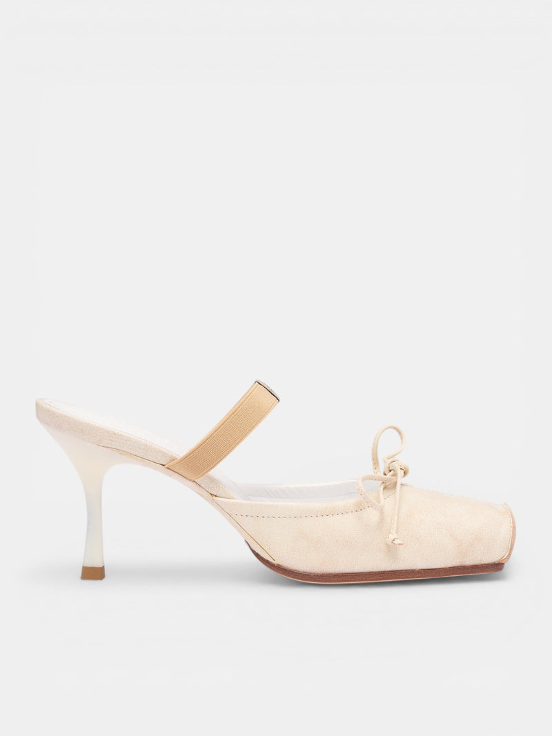 White Leather Ballet Heeled Mules (S66WX0075-P7706-RUTABAGA-BROWN)
