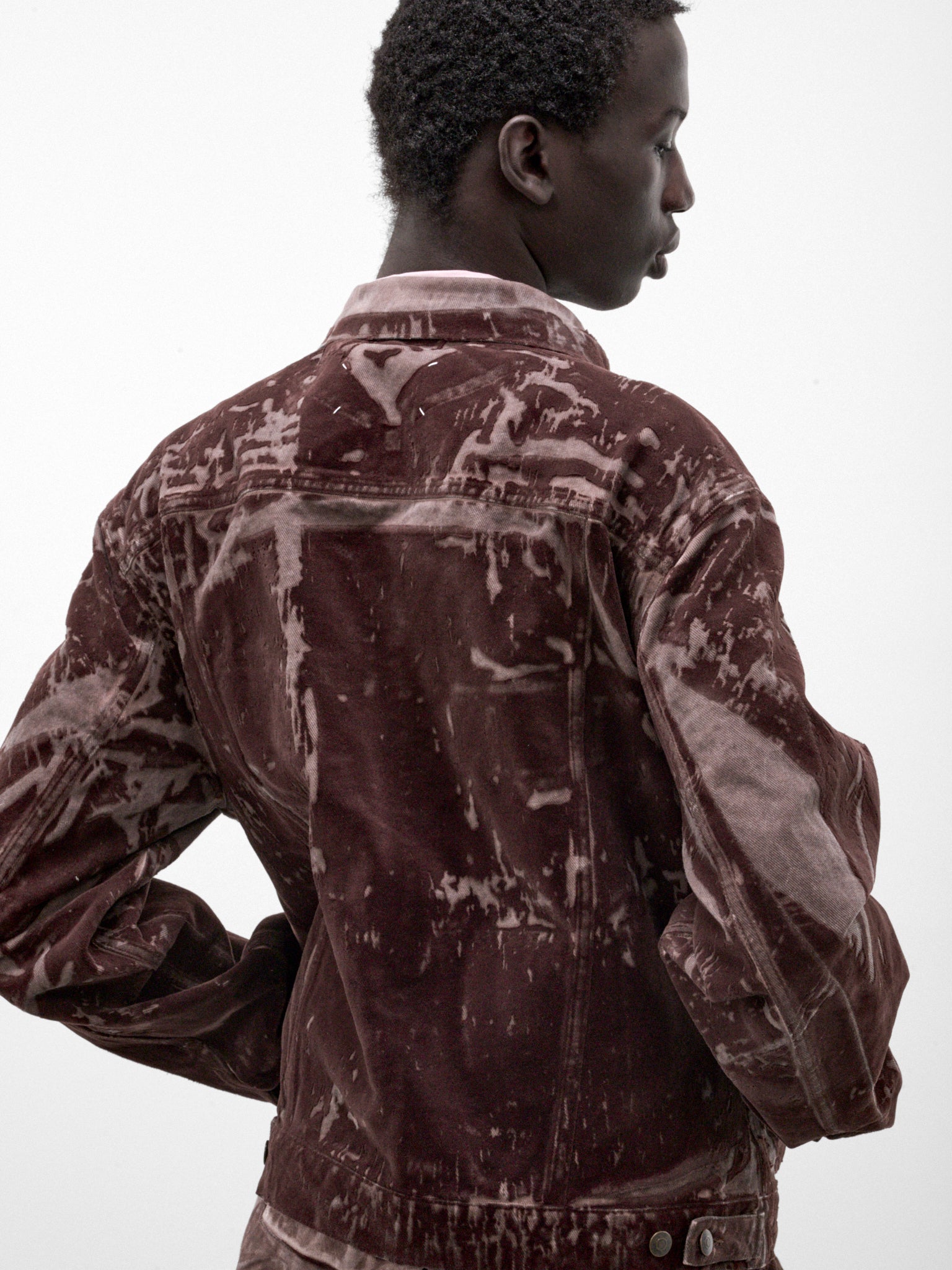 Brown Flocked Denim Trucker Jacket (S67AM0124-M30072-BROWN)