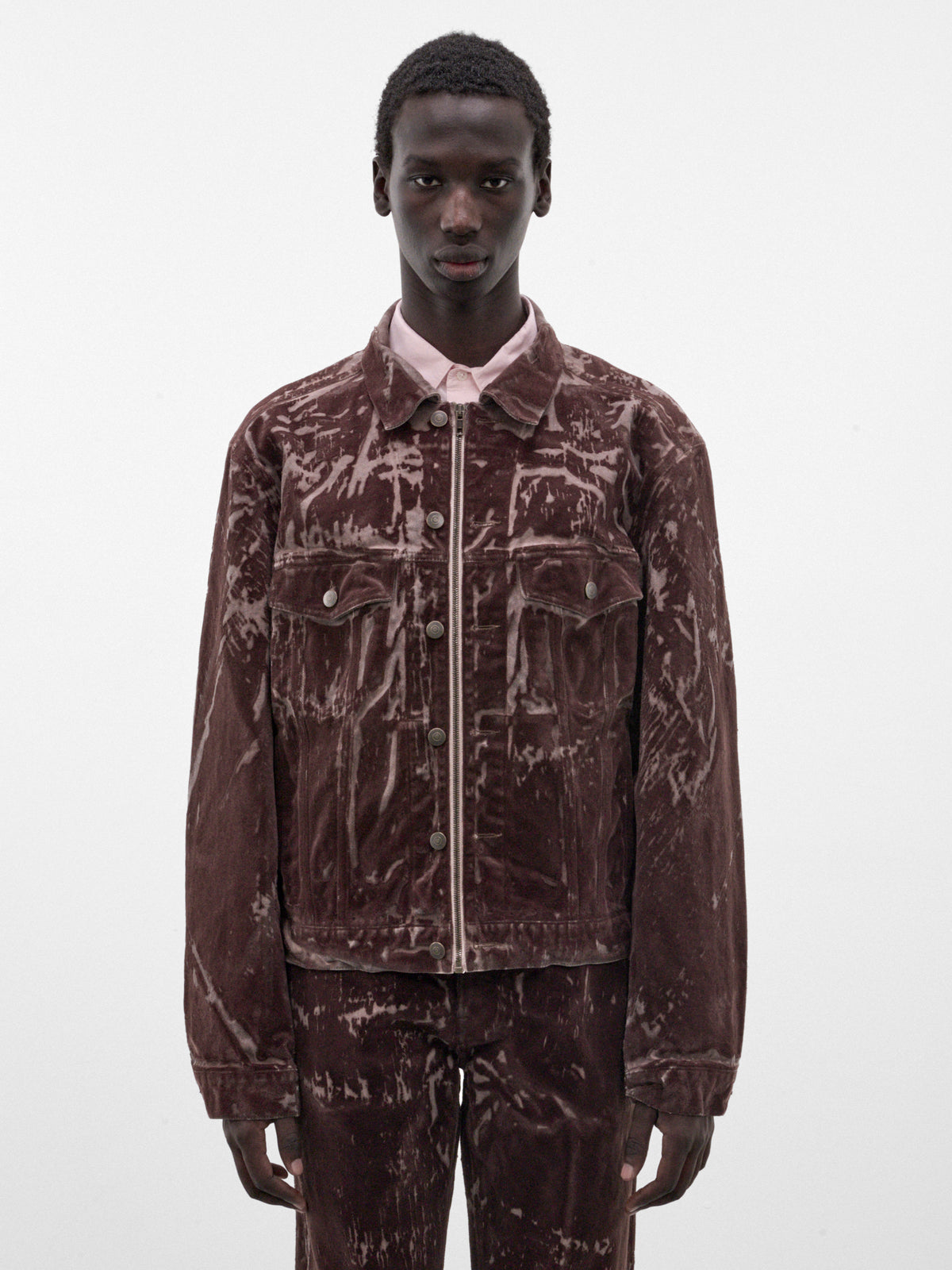 Brown Flocked Denim Trucker Jacket (S67AM0124-M30072-BROWN)