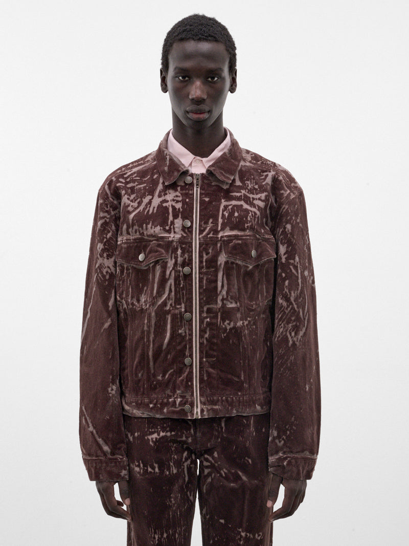 Brown Flocked Denim Trucker Jacket (S67AM0124-M30072-BROWN)