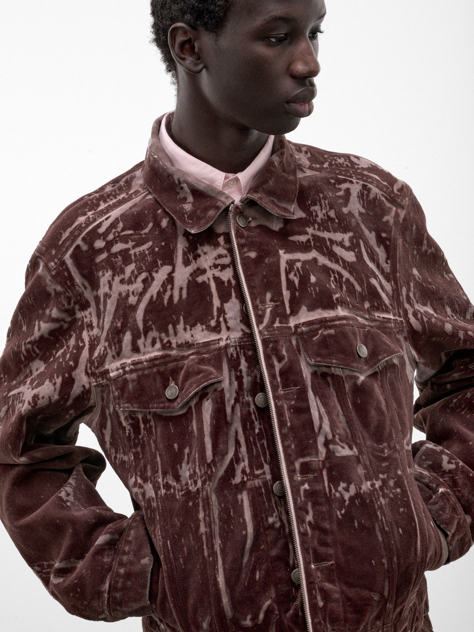 Brown Flocked Denim Trucker Jacket (S67AM0124-M30072-BROWN)