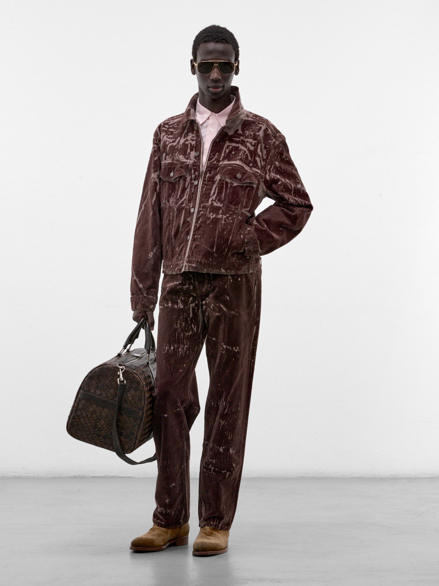 Brown Flocked Denim Trousers (S67LA0055-M30072-BROWN)