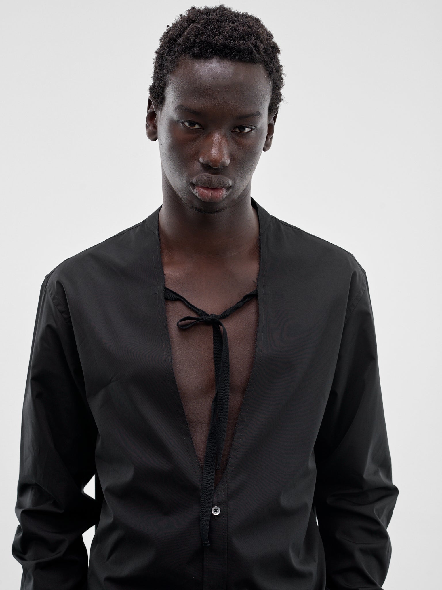 Black V-Neck Tied Shirt (S67DT0031-S43001-900-BLACK)