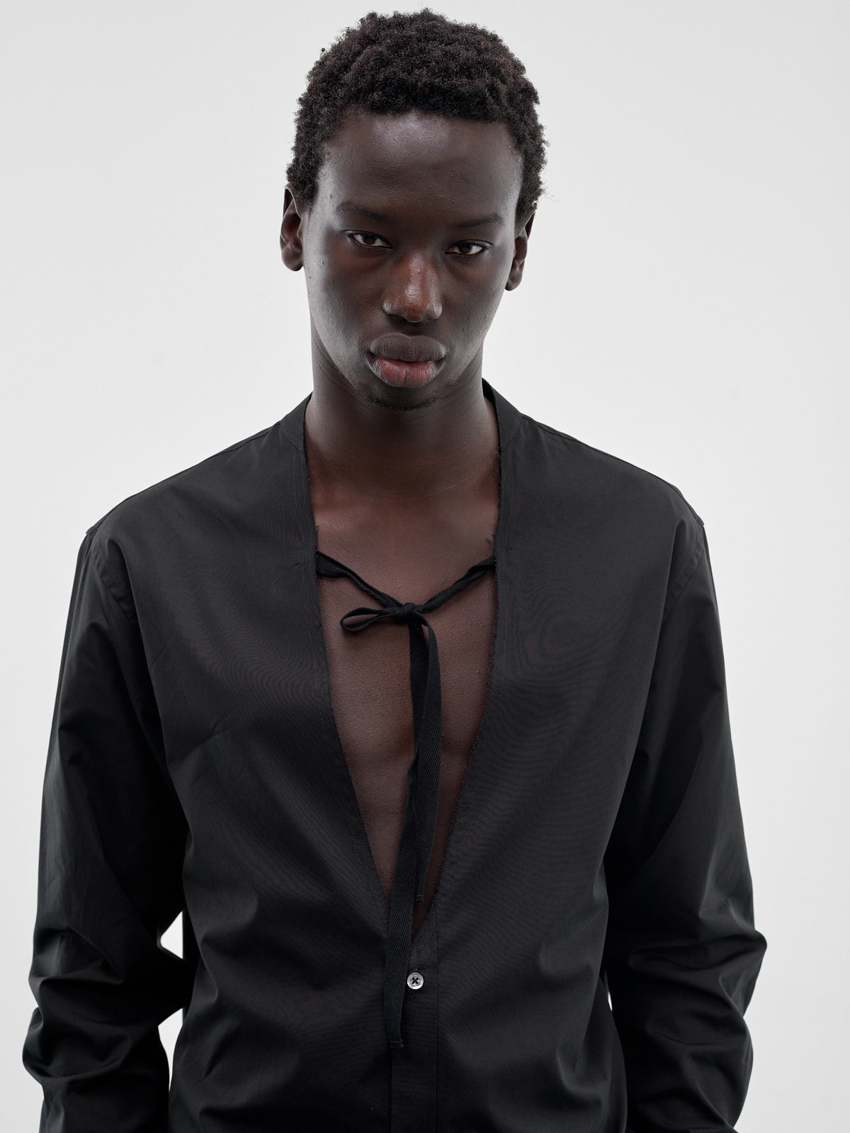 Black V-Neck Tied Shirt (S67DT0031-S43001-900-BLACK)
