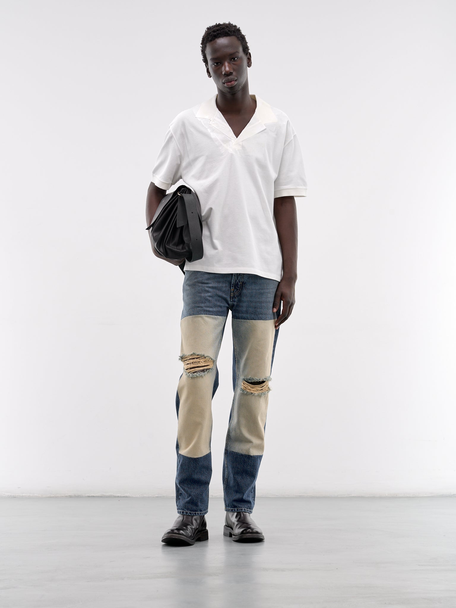 Blue Distressed Contrast Panel Jeans (S67LA0047-M30066-961-DENIM-BLU)