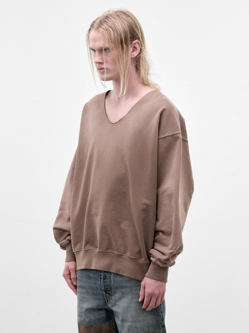 Brown Cotton V-Neck Sweatshirt (S67GU0040-S25520-140-BROWN)