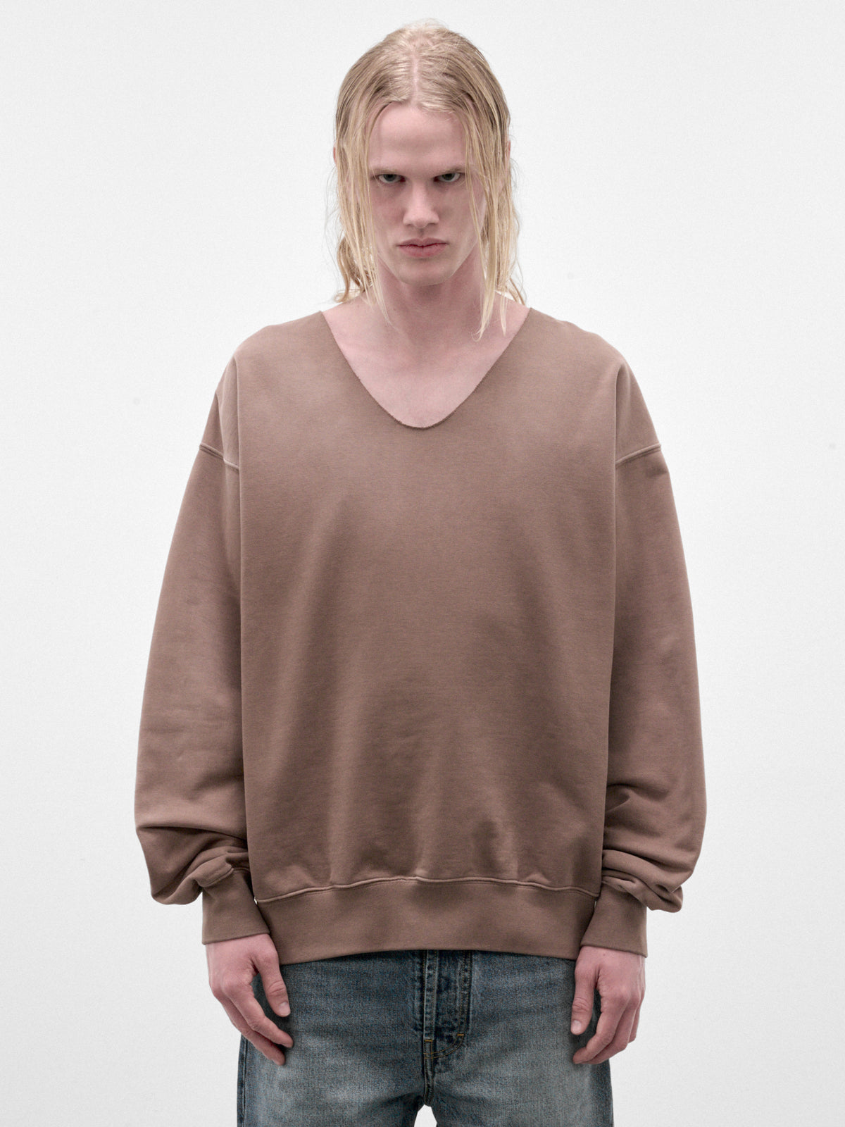 Brown Cotton V-Neck Sweatshirt (S67GU0040-S25520-140-BROWN)