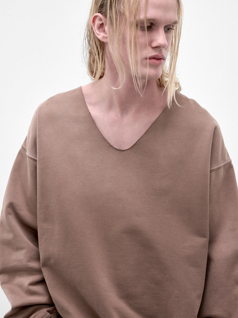 Brown Cotton V-Neck Sweatshirt (S67GU0040-S25520-140-BROWN)