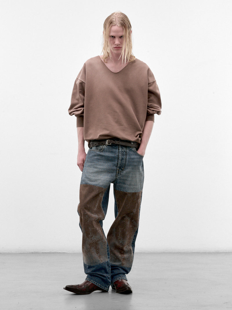 Brown Cotton V-Neck Sweatshirt (S67GU0040-S25520-140-BROWN)