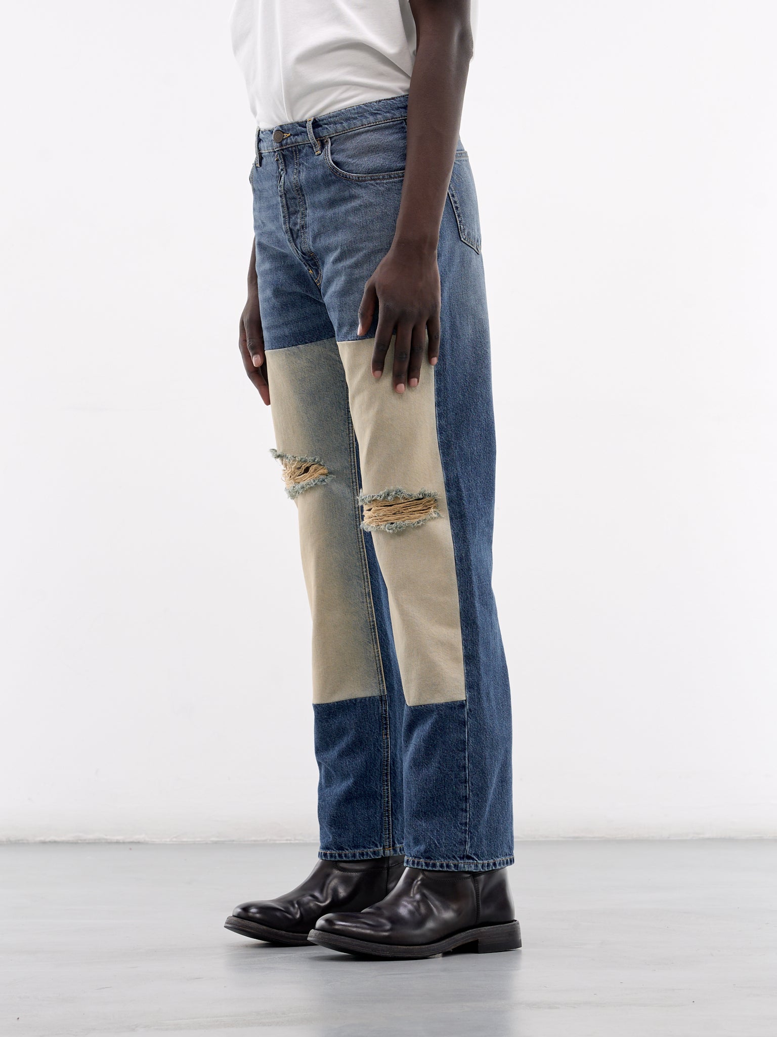 Blue Distressed Contrast Panel Jeans (S67LA0047-M30066-961-DENIM-BLU)