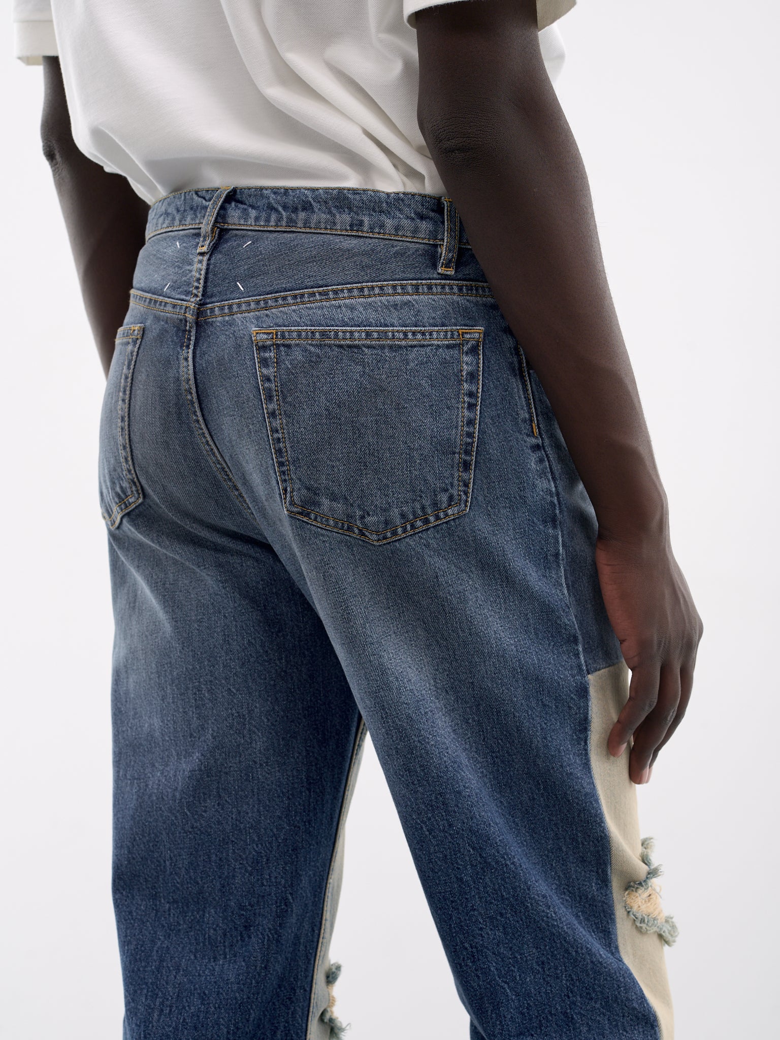 Blue Distressed Contrast Panel Jeans (S67LA0047-M30066-961-DENIM-BLU)