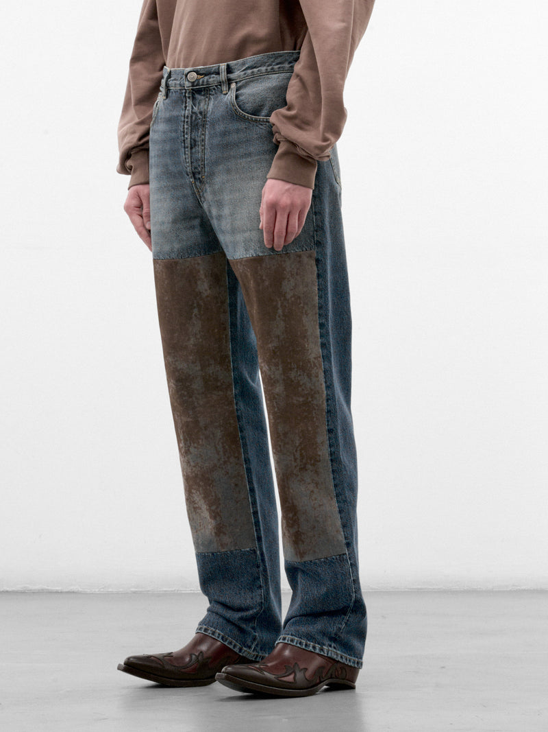 Blue Denim Tapestry Paneled Jeans (S67LA0054-M30066-NEW-DENIM-BLU)