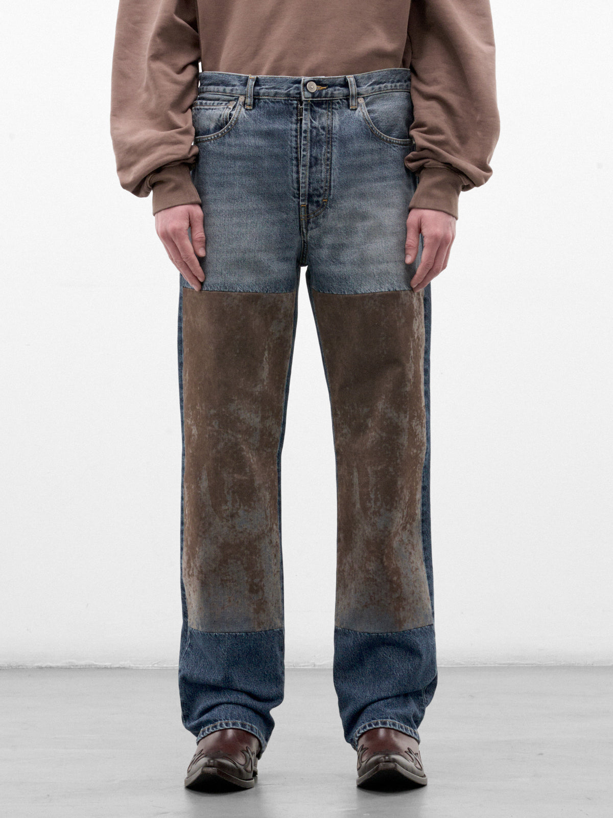 Blue Denim Tapestry Paneled Jeans (S67LA0054-M30066-NEW-DENIM-BLU)