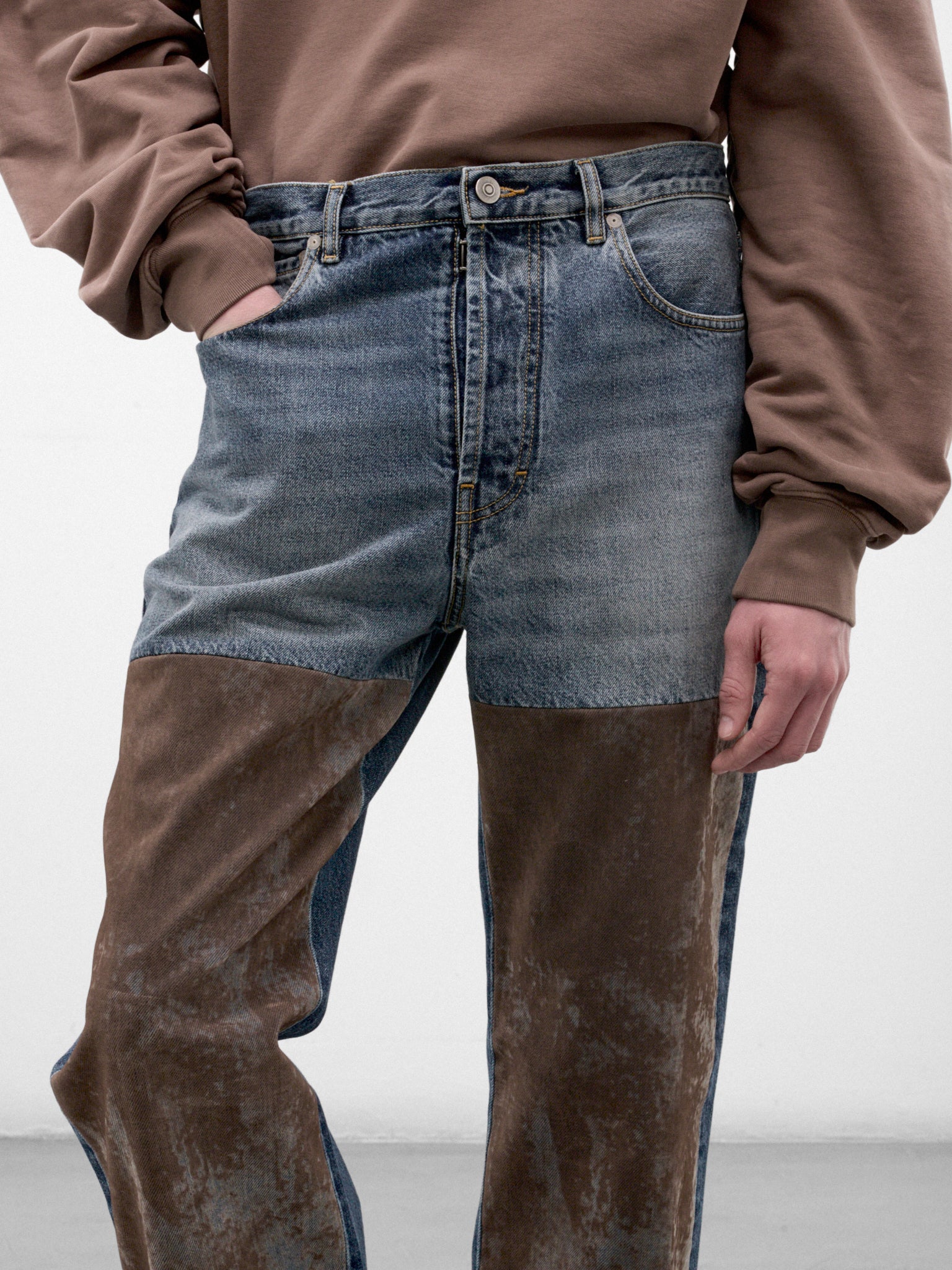 Blue Denim Tapestry Paneled Jeans (S67LA0054-M30066-NEW-DENIM-BLU)