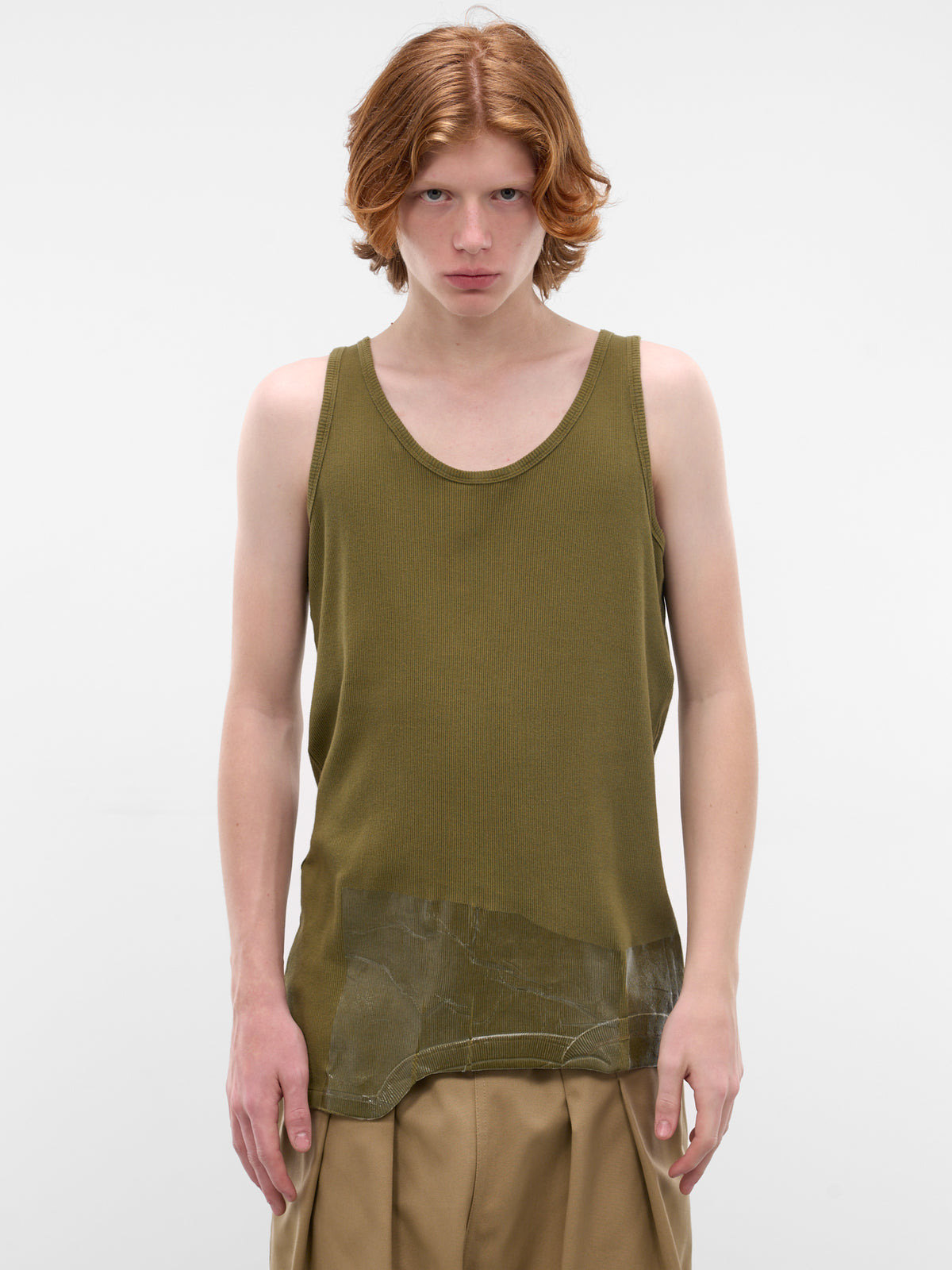 Green Rib-Knit Tape Overlay Tank (S67NL0031-M20202-GREEN)