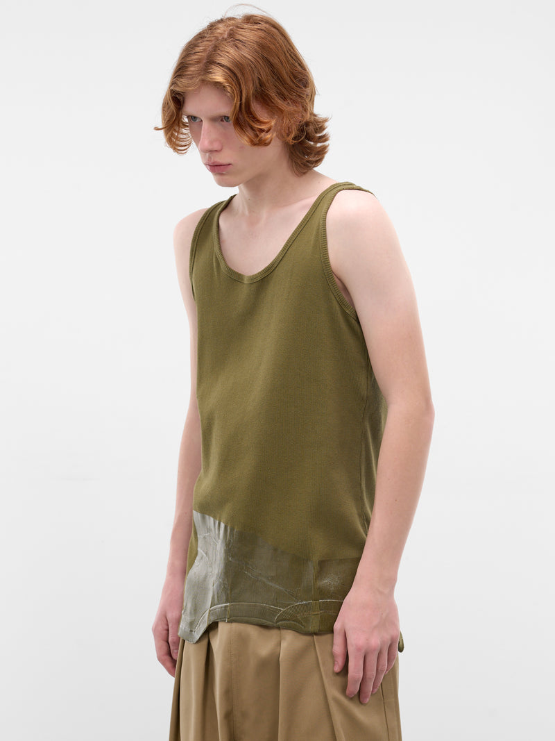 Green Rib-Knit Tape Overlay Tank (S67NL0031-M20202-GREEN)
